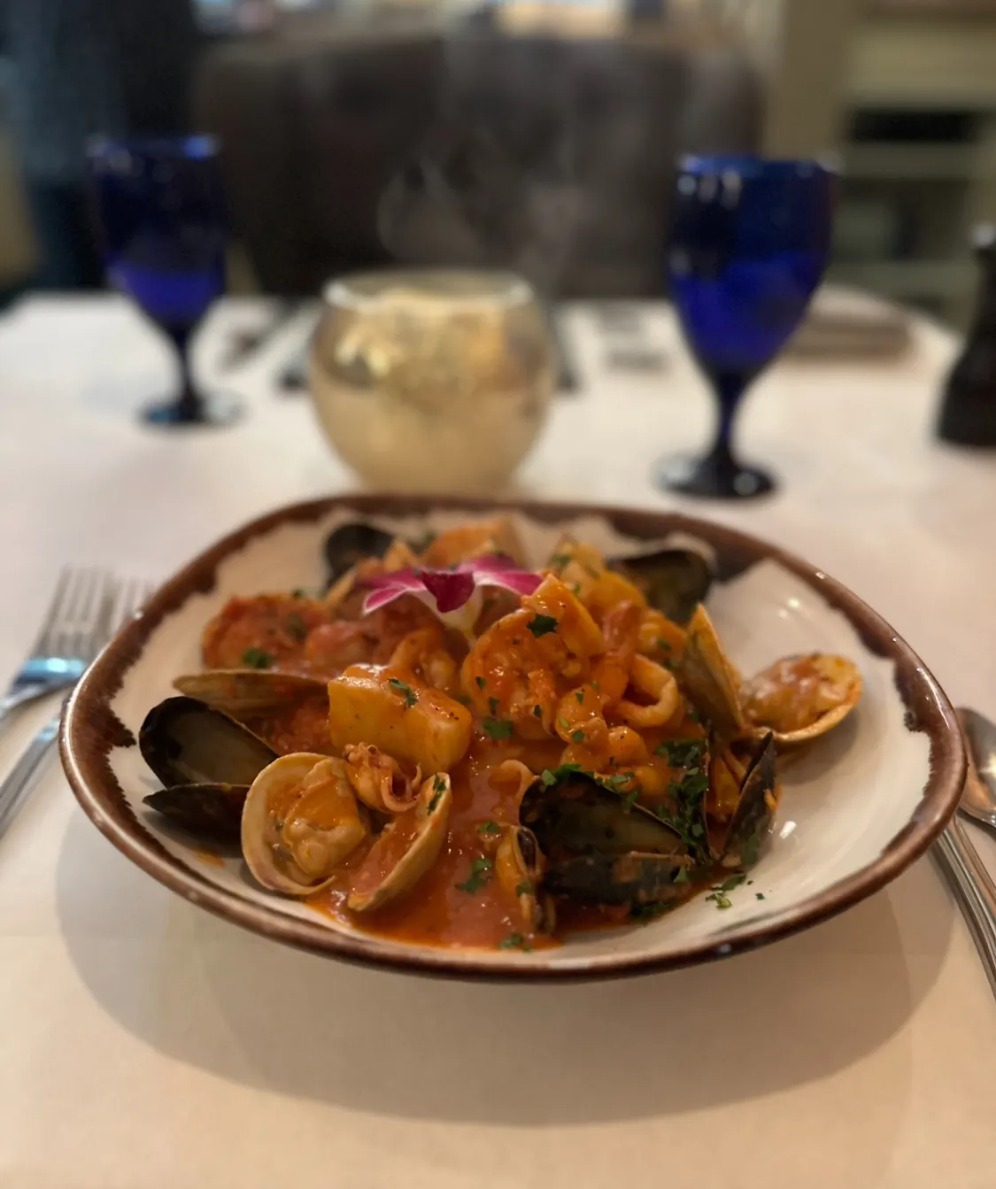 Seafood pasta in red sauce